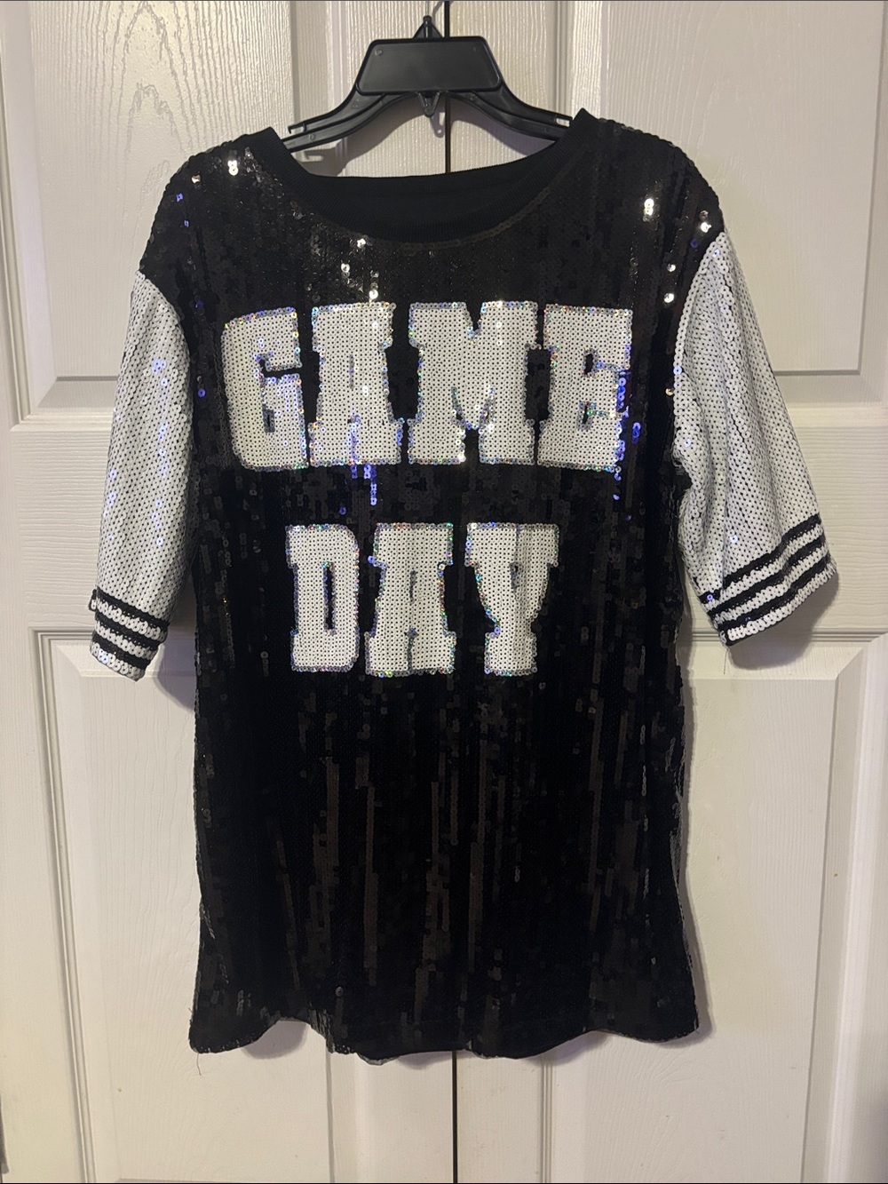 Sequin 'GAME DAY' woman’s Tee - Black & White